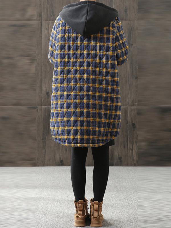 Vintage Loose Plaid Quilted Hooded Padded Coat Product Image