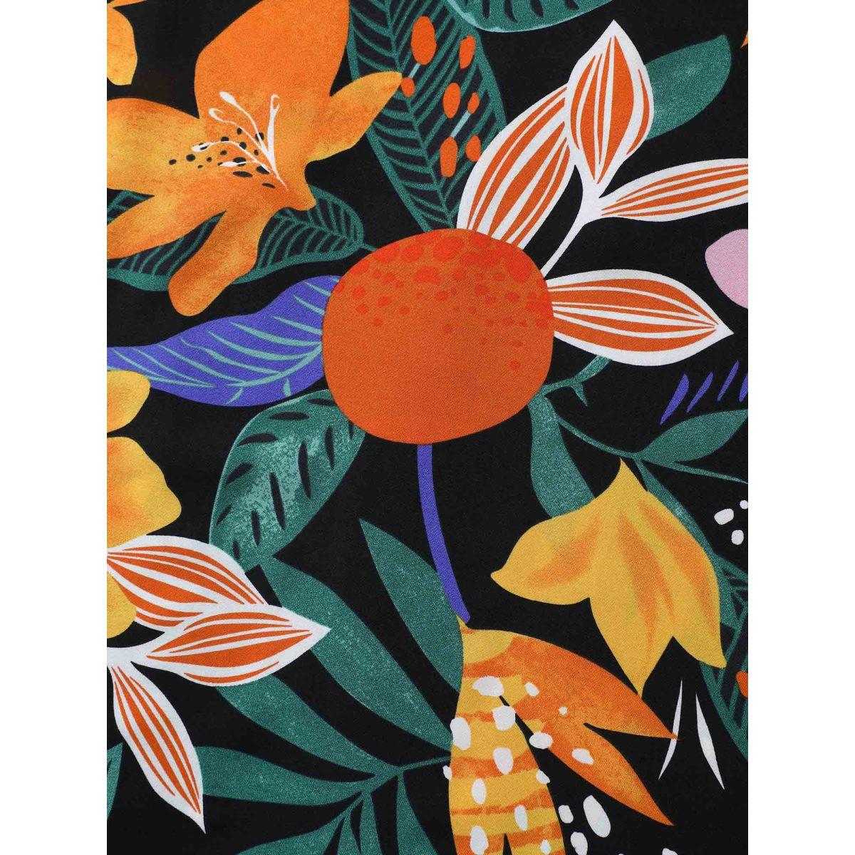 Plus Size Tropical Floral Print Shirred Pockets Midi Dress Black Women V-neck Short sleeve Curvy BloomChic 28/5X Product Image