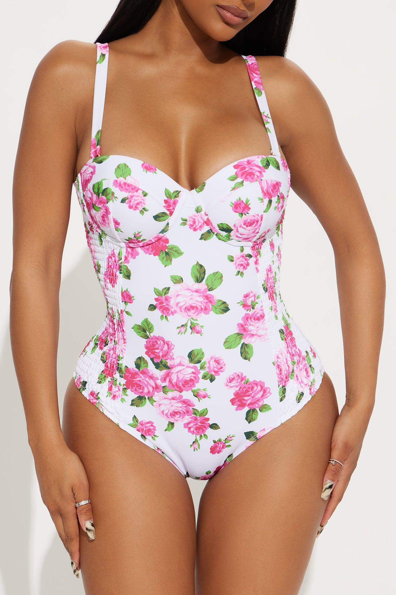 Paradise Found Smocked Underwire 1 Piece Swimsuit - Pink/combo Female Product Image