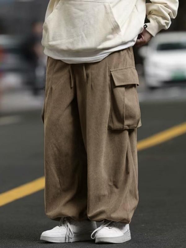 Men's Vintage Corduroy Multi Pocket Drawstring Cargo Pants Product Image