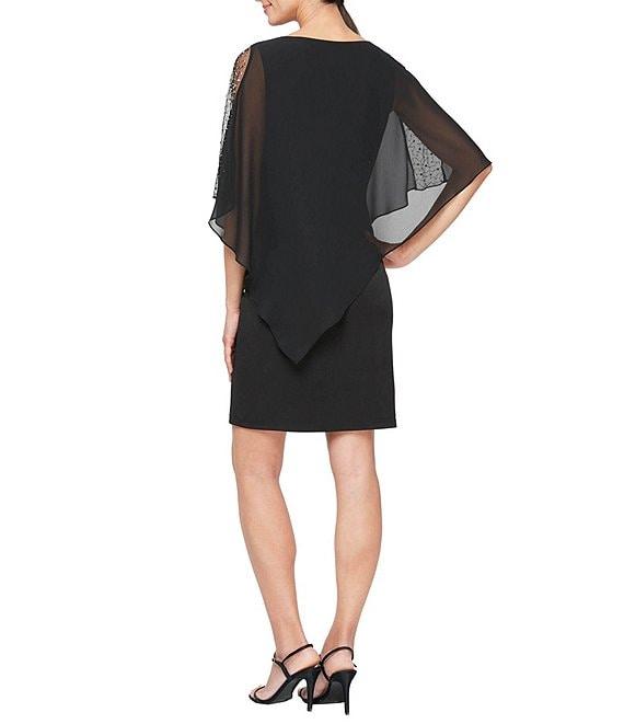 Ignite Evenings Asymmetrical Popover Round Neck Short Capelet Sleeve Embellished Sheath Dress Product Image