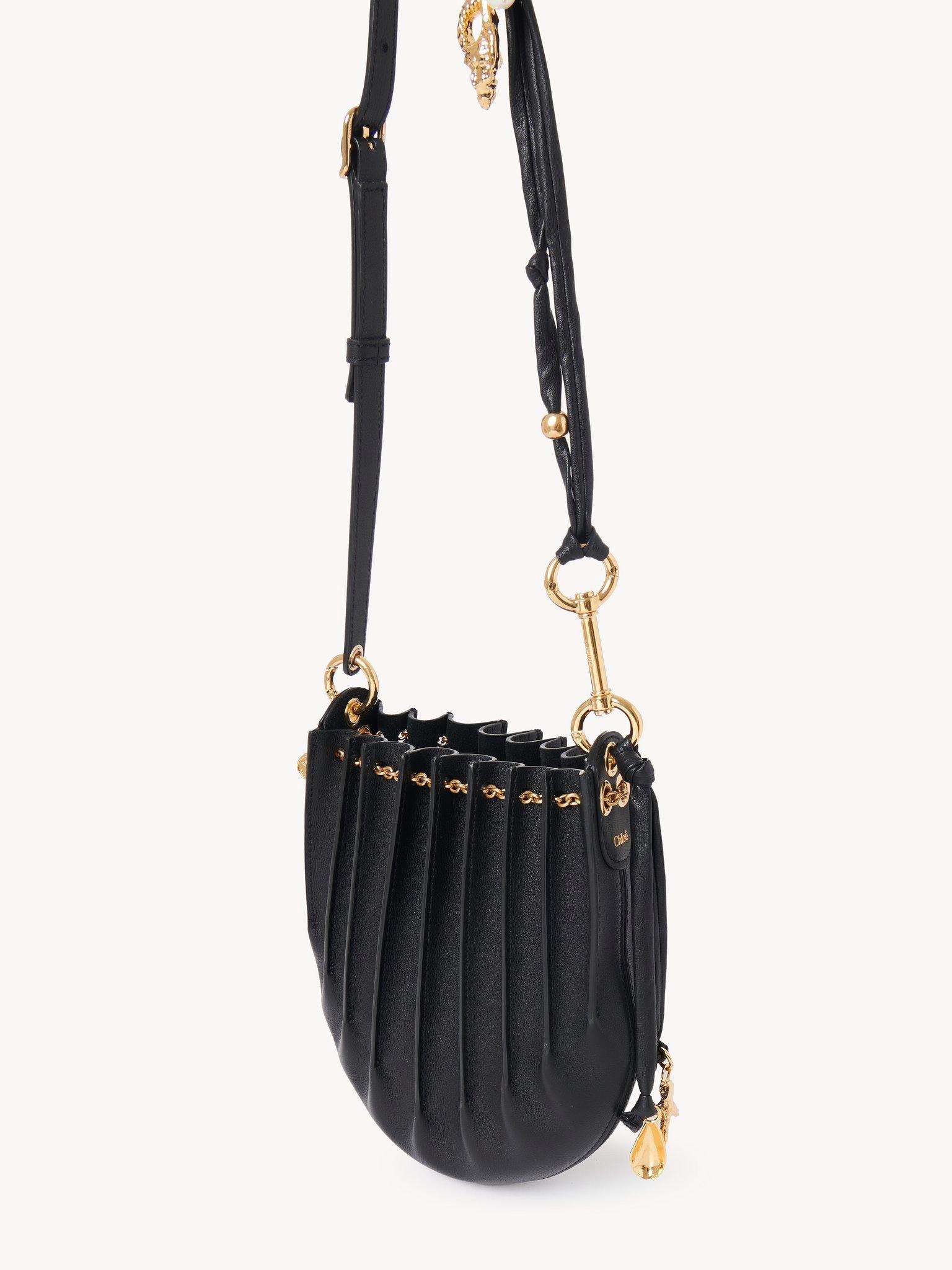 CHLOÉ Sea Treasures Embellished Pleated Leather Shoulder Bag In Black Product Image