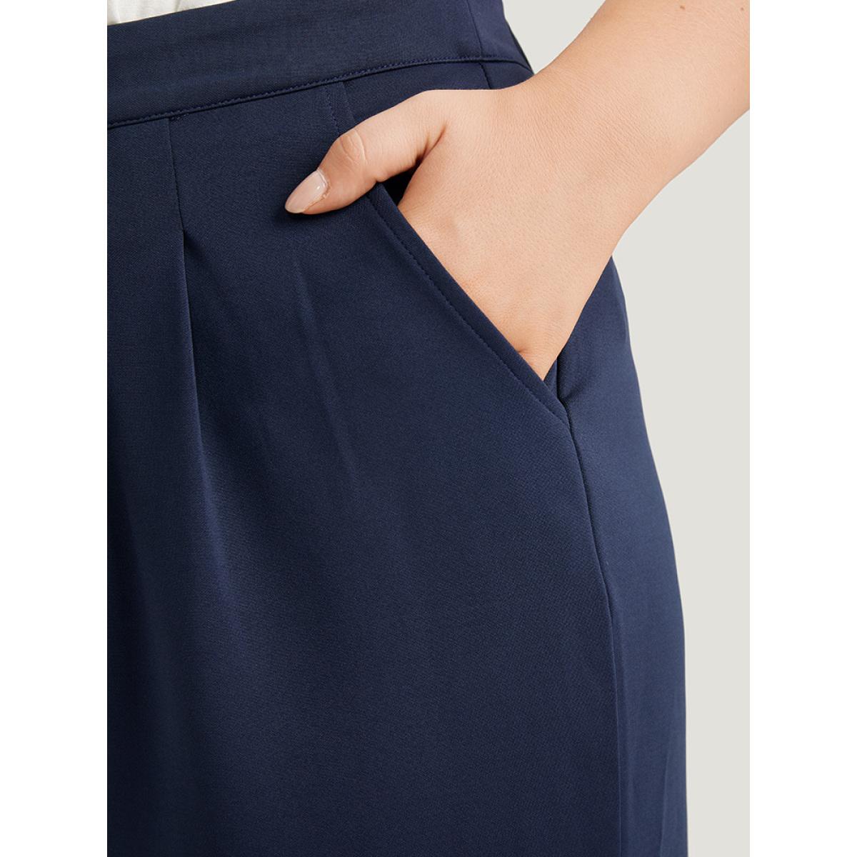 Plus Size Plain Pleated High Rise Pocket Pants Women Indigo Office High Rise Work Pants BloomChic 30/6X Product Image