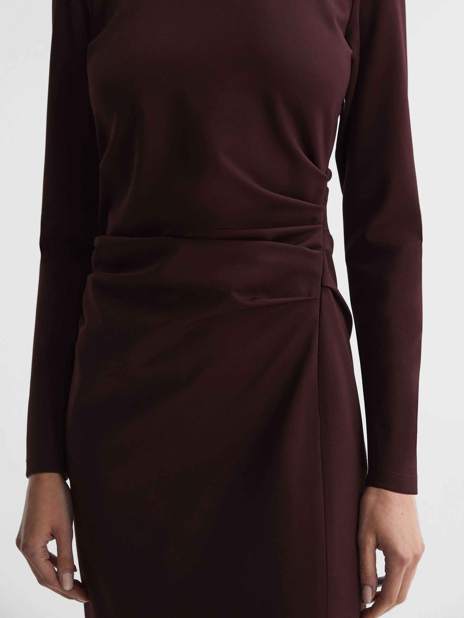 Ruched Bodycon Midi Dress in Burgundy Product Image