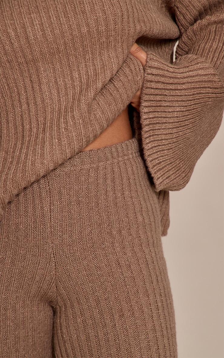 Petite Mocha Rib Knit Wide Leg Pant Product Image
