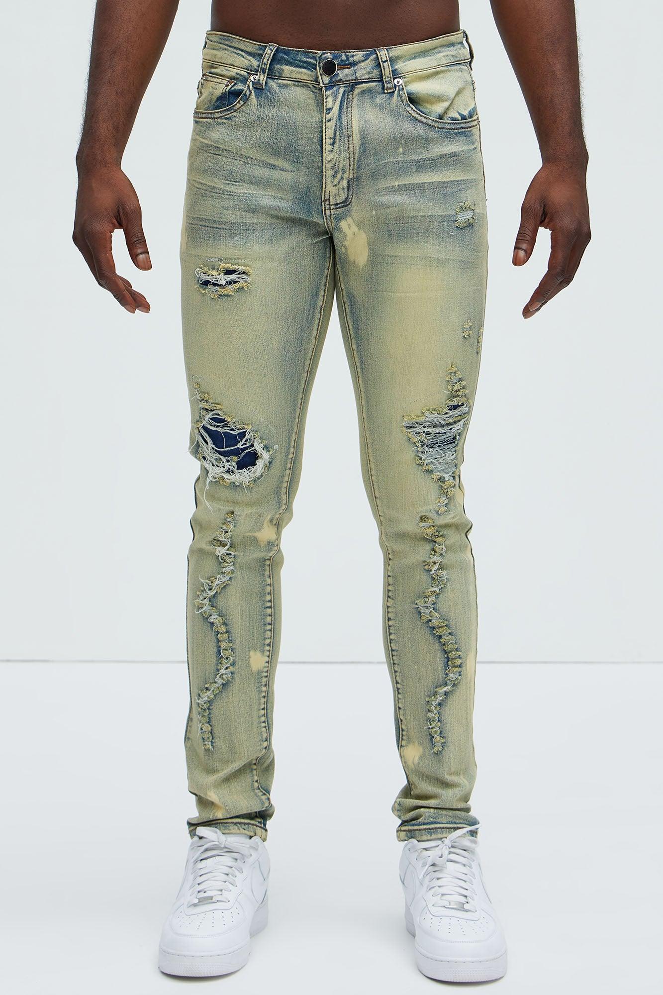 Bleach It With Fray Ripped Stacked Skinny Jeans - Vintage Blue Wash Product Image