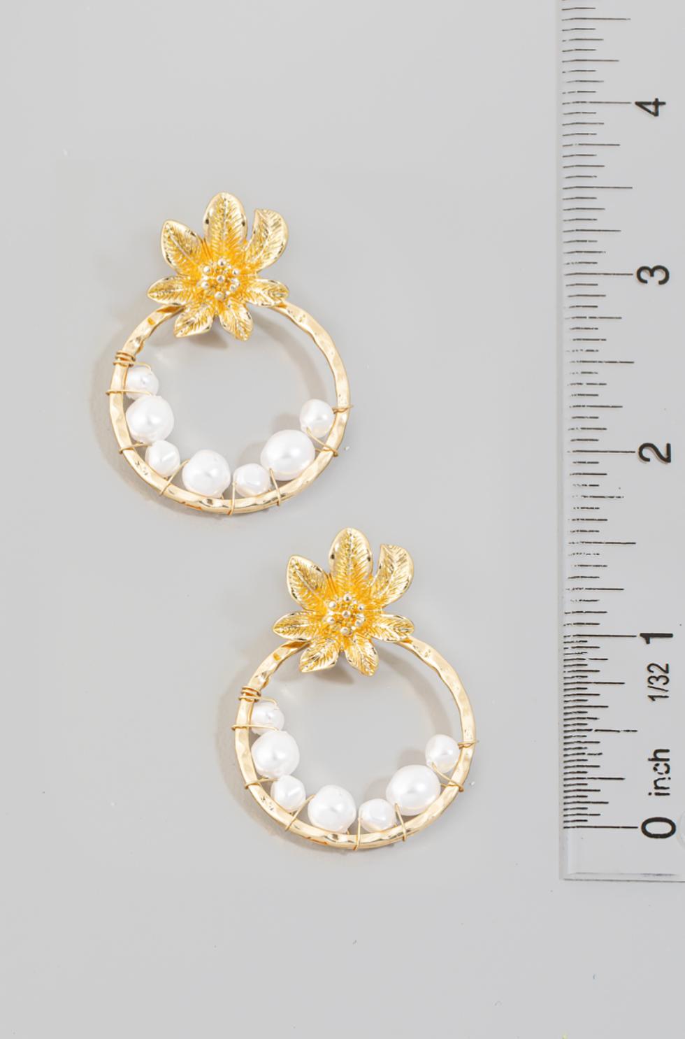 Pearl Beads Hoop Drop Earrings Product Image