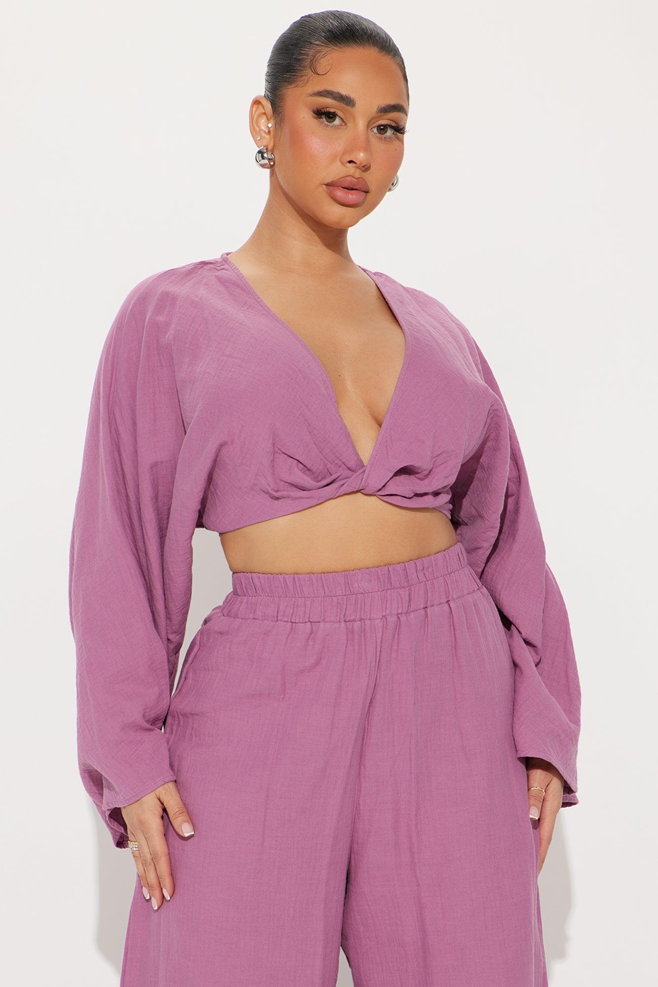 Isabella Gauze Pant Set - Plum Product Image