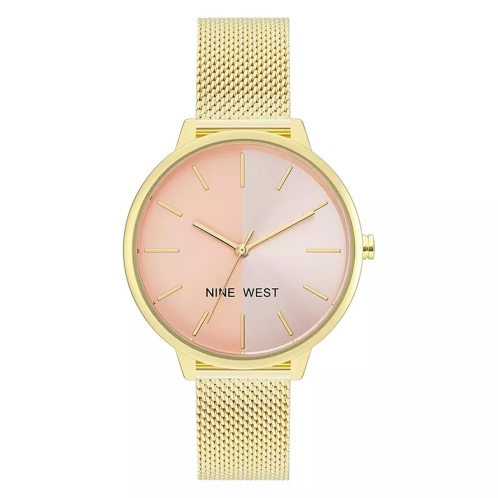 Nine West Women's Split Dial Mesh Watch, Size: Large, Pink Product Image