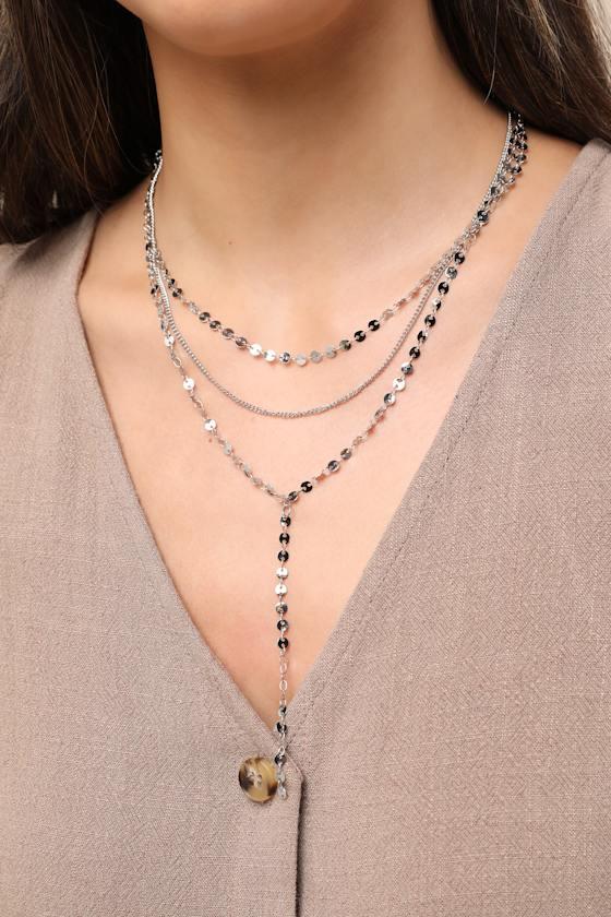 Elita Silver Lariat Layered Necklace Product Image