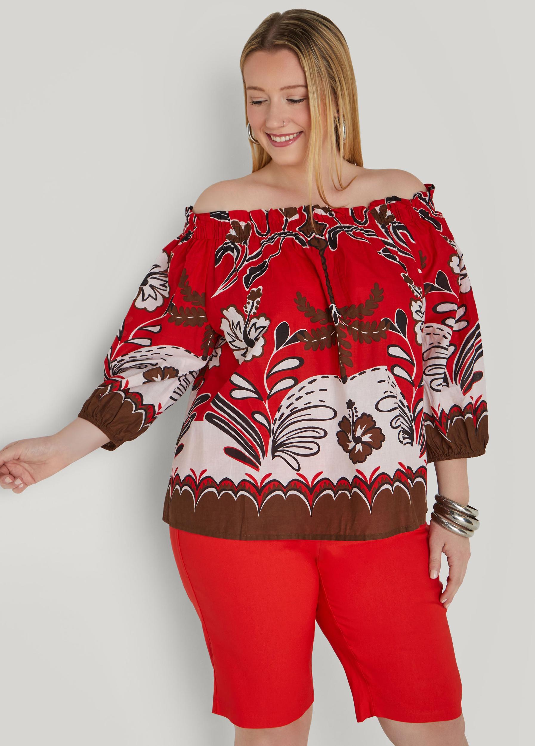 Plus Size Off The Shoulder Scarf Print Top Ashley Stewart Product Image