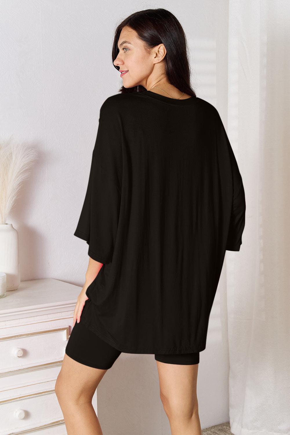 Basic Bae Full Size Soft Rayon Three-Quarter Sleeve Top and Shorts Set Product Image