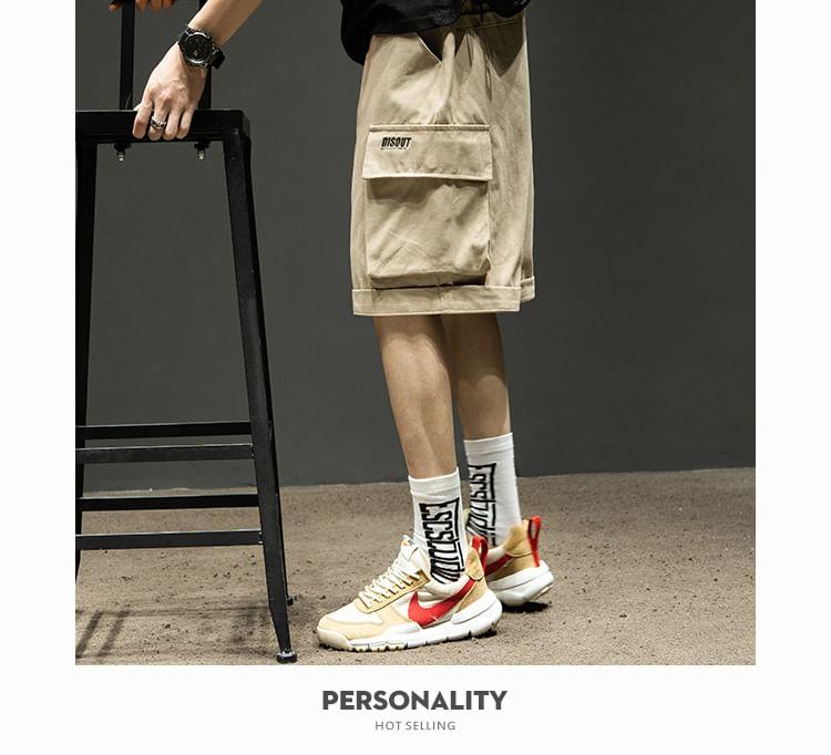 Mid Rise Letter Embroidered Cargo Shorts Product Image