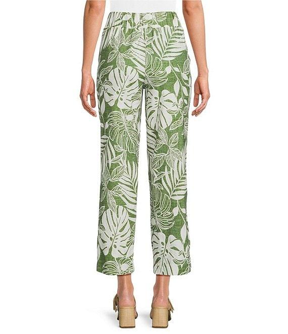 Investments Lime Palm Tropical Print Pull-On Straight Leg Ankle Pants Product Image