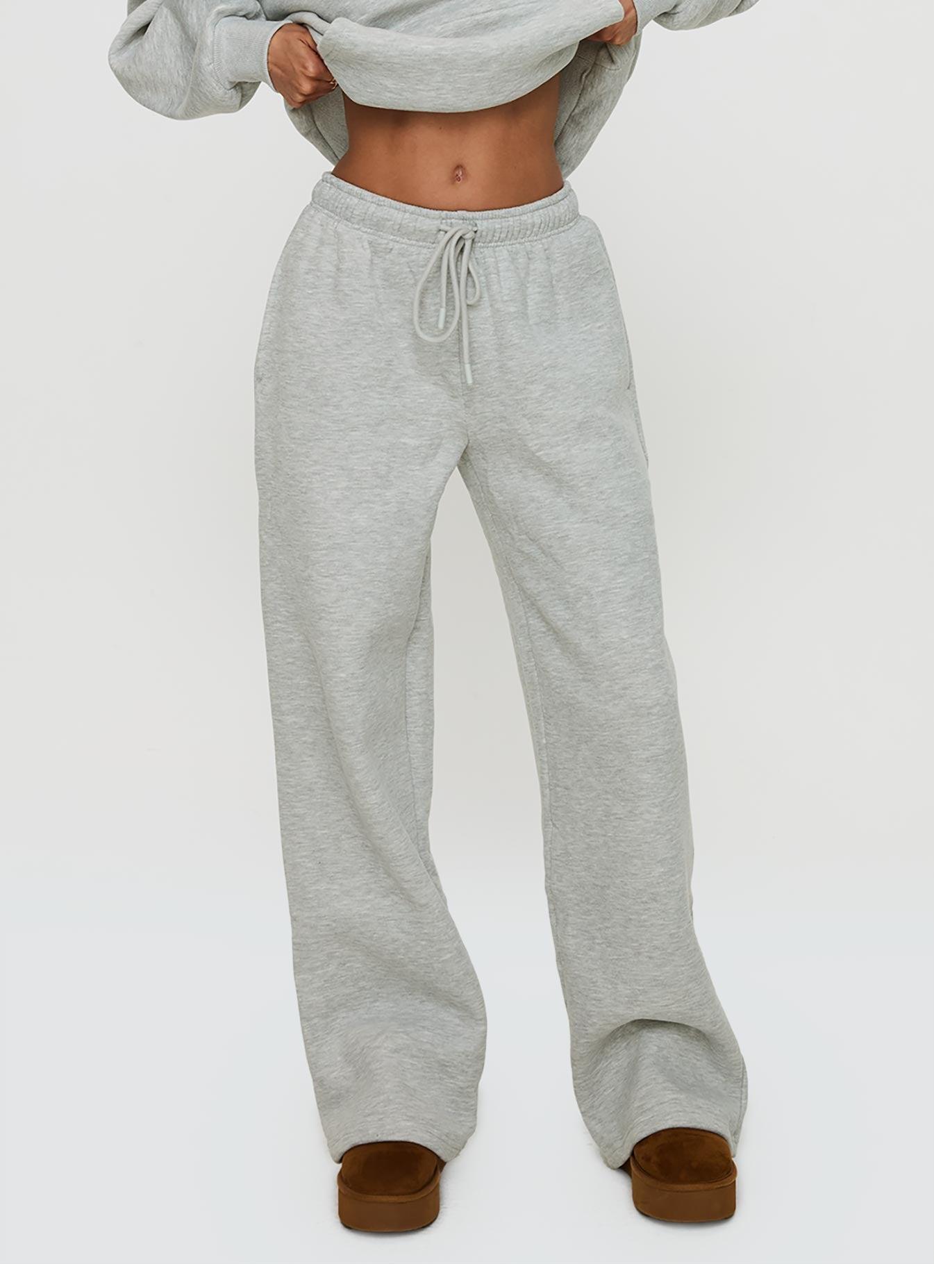 Princess Polly Wide Leg Track Pant Bubble Text Grey Marle / Green Product Image