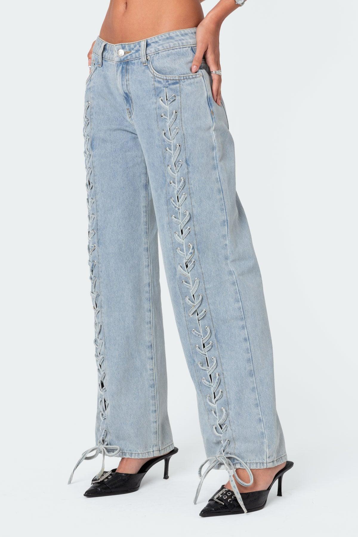 Laced Up Low Rise Baggy Jeans Product Image