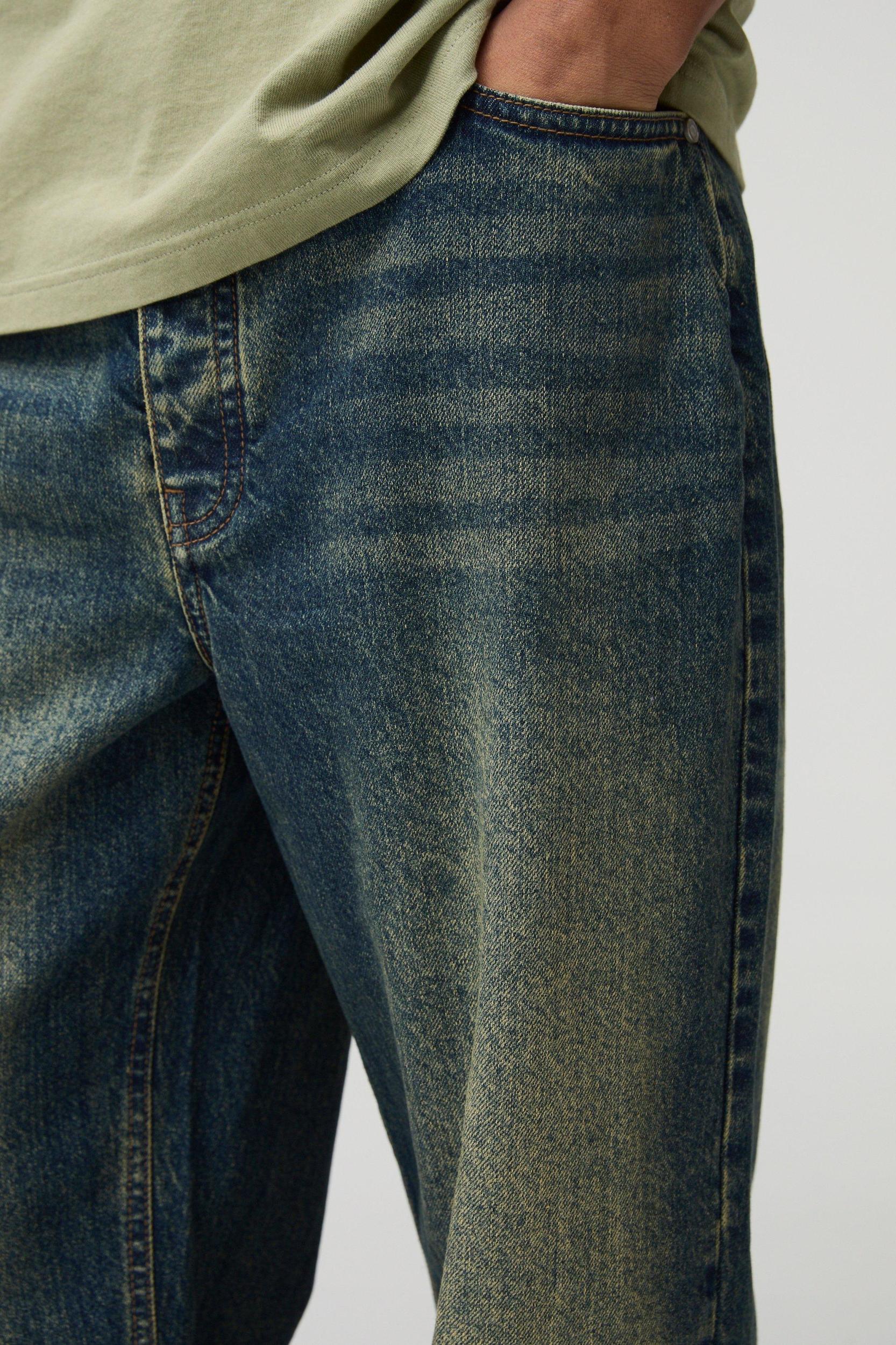 Wide Leg Stacked Antique Washed Jeans | boohooMAN USA Product Image