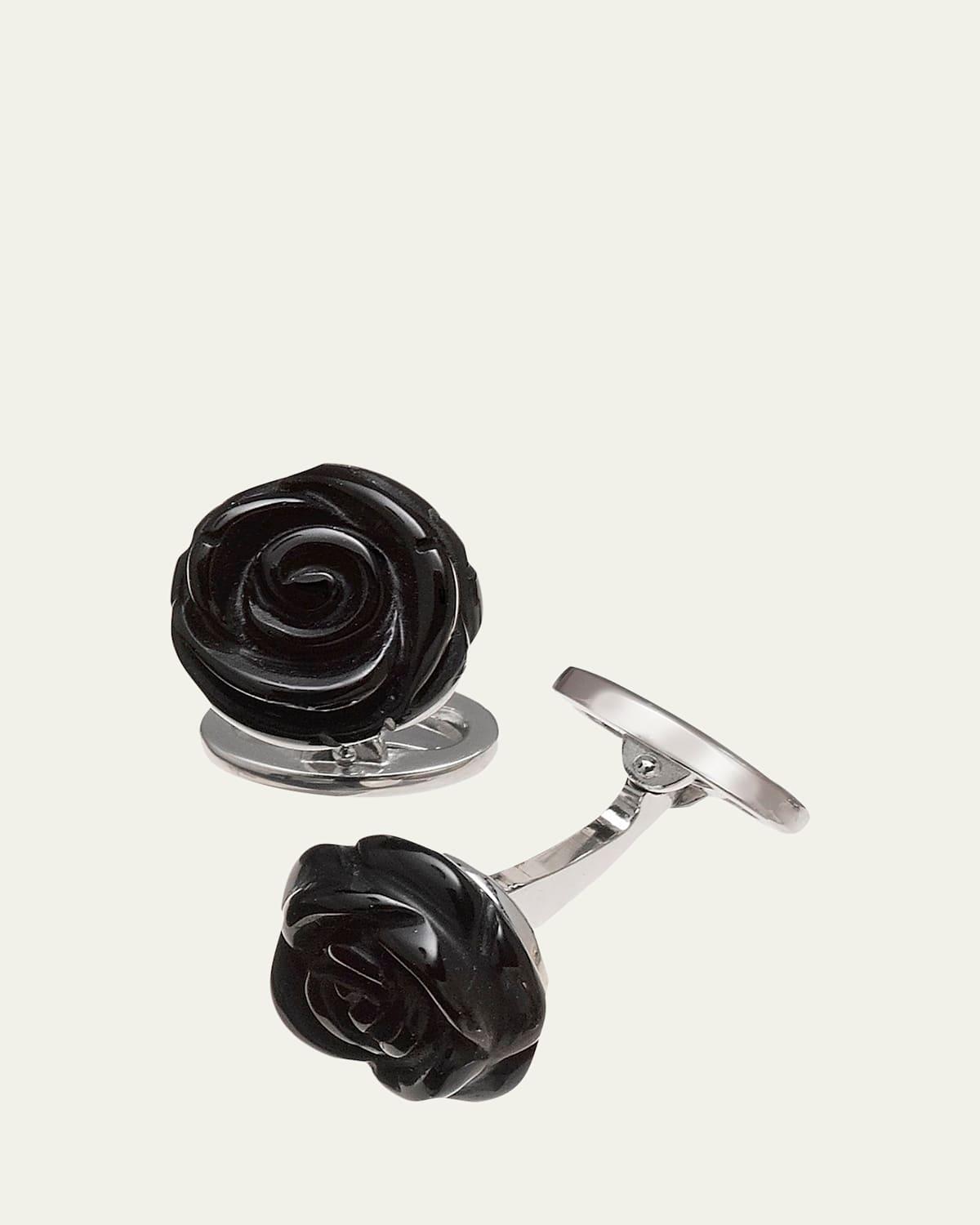 Onyx Carved Rose Cuff Links Product Image