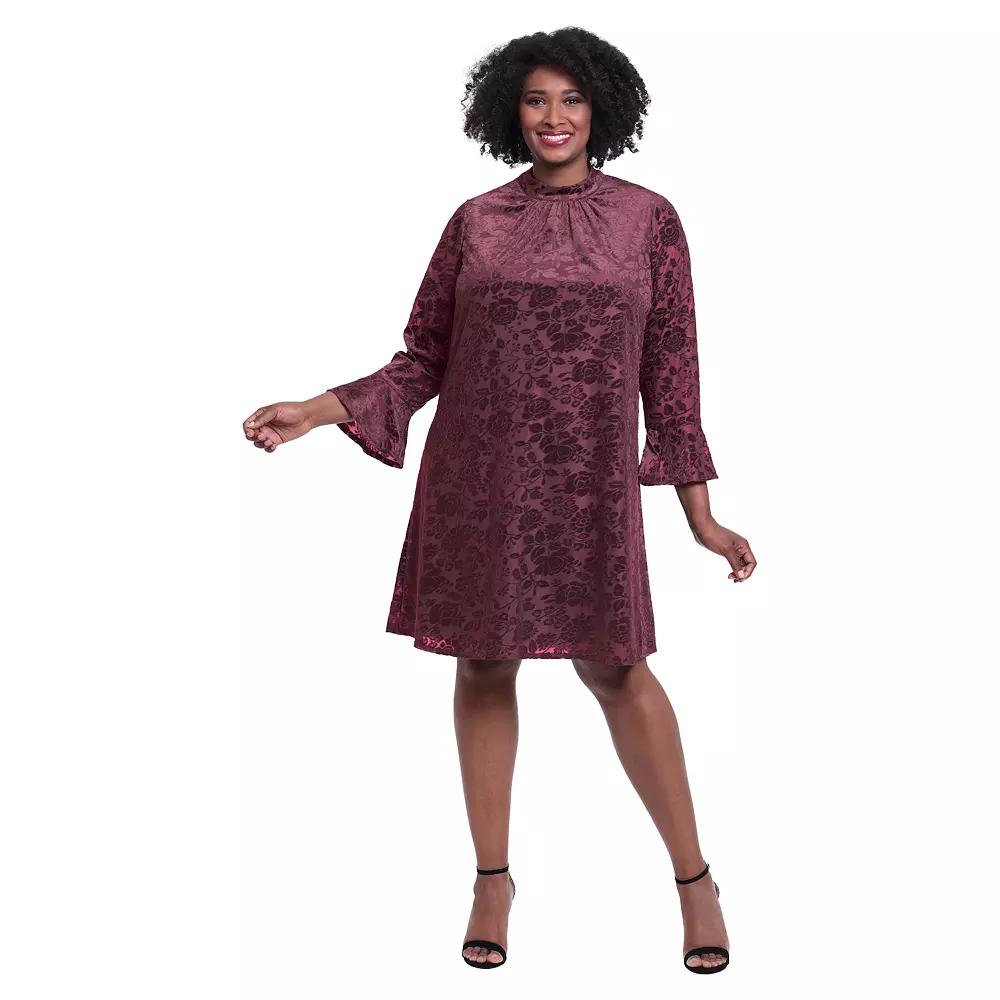 Plus Size London Times Mockneck Bell Sleeve Trapeze Dress, Women's, Size: 24 W, Red Product Image
