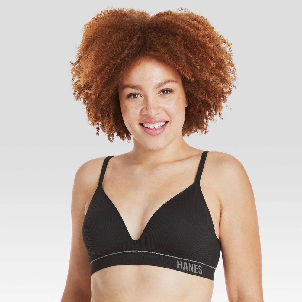 Hanes Originals Women's Ribbed Seamless Contour Bra MHB004 - Black M: Lightly Lined, Adjustable Straps Product Image