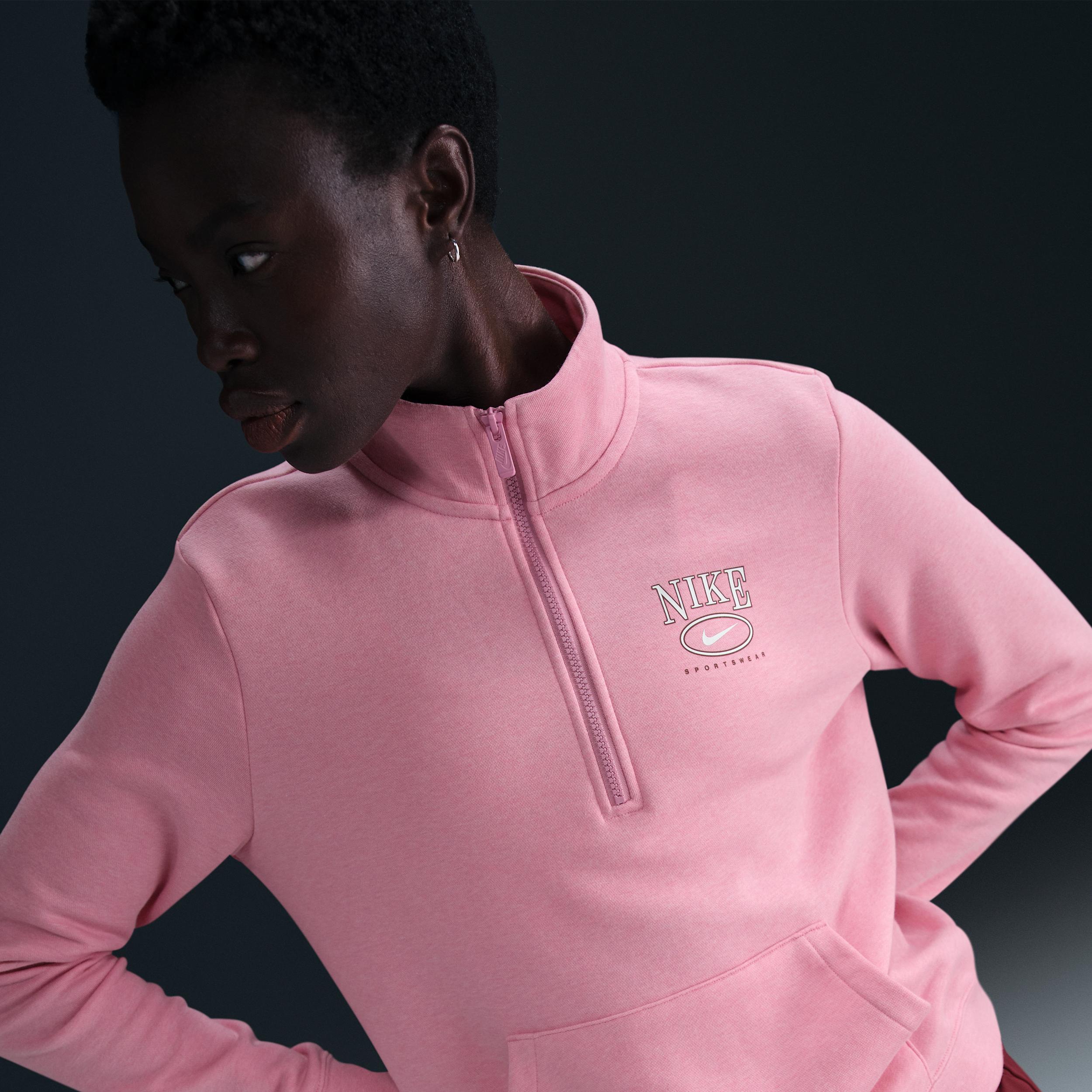 Womens Nike Sportswear Club Fleece Mock-Neck 1/2-Zip Graphic Top | HJ0985-010 Product Image