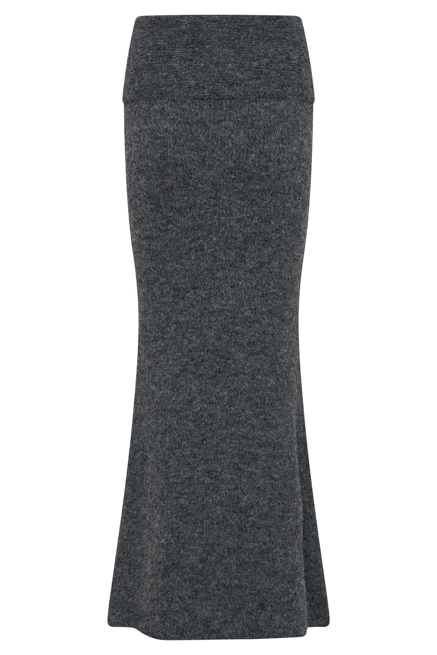 Charlotte Knit Maxi Skirt With Overlay - Charcoal Product Image