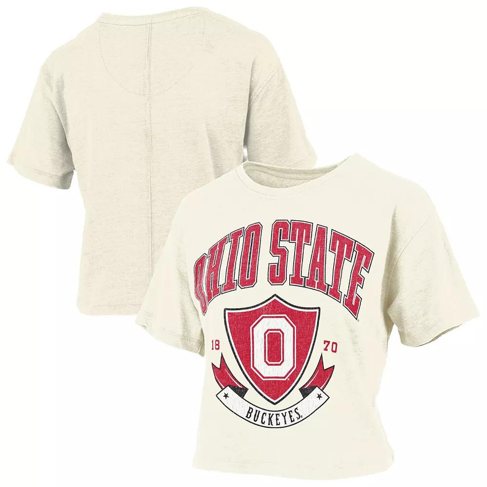 Womens Pressbox Cream Ohio State Buckeyes Buckler Vintage Cropped T-Shirt Product Image
