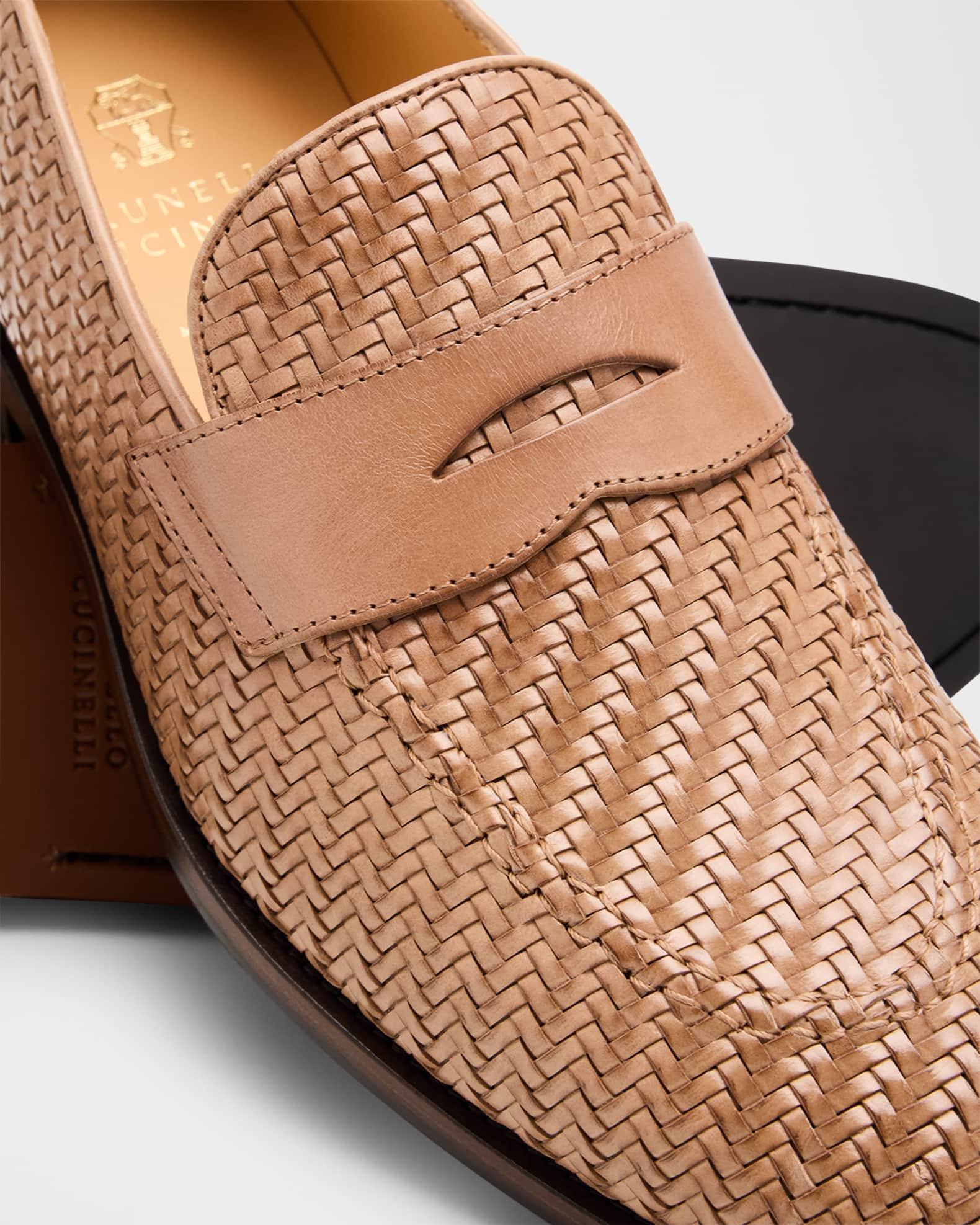 Men's Woven Leather Penny Loafers Product Image