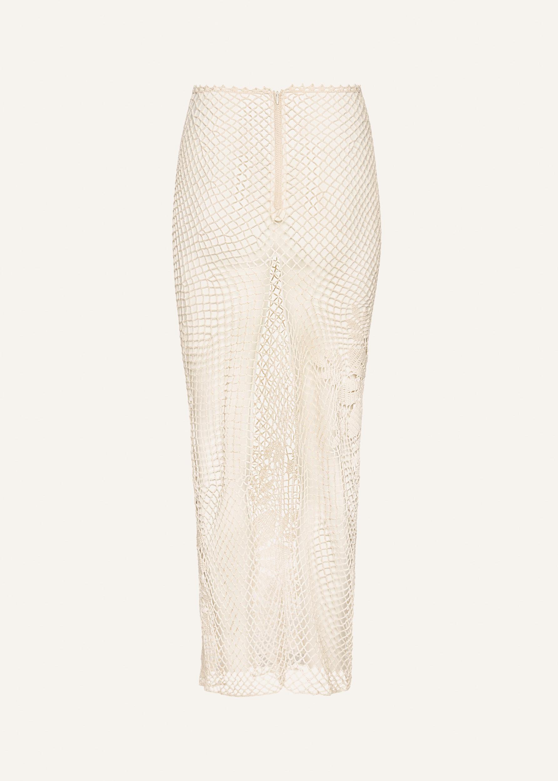 Lace crochet midi skirt in cream Product Image