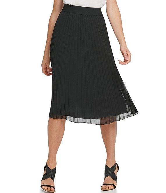 DKNY by Donna Karan Chiffon Pleated Pull-On A-Line Midi Skirt Product Image