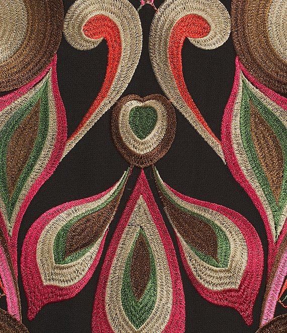 Trina Turk Salim Sheer Embroidered Mesh Boat Neck Long Balloon Sleeve Dress Product Image