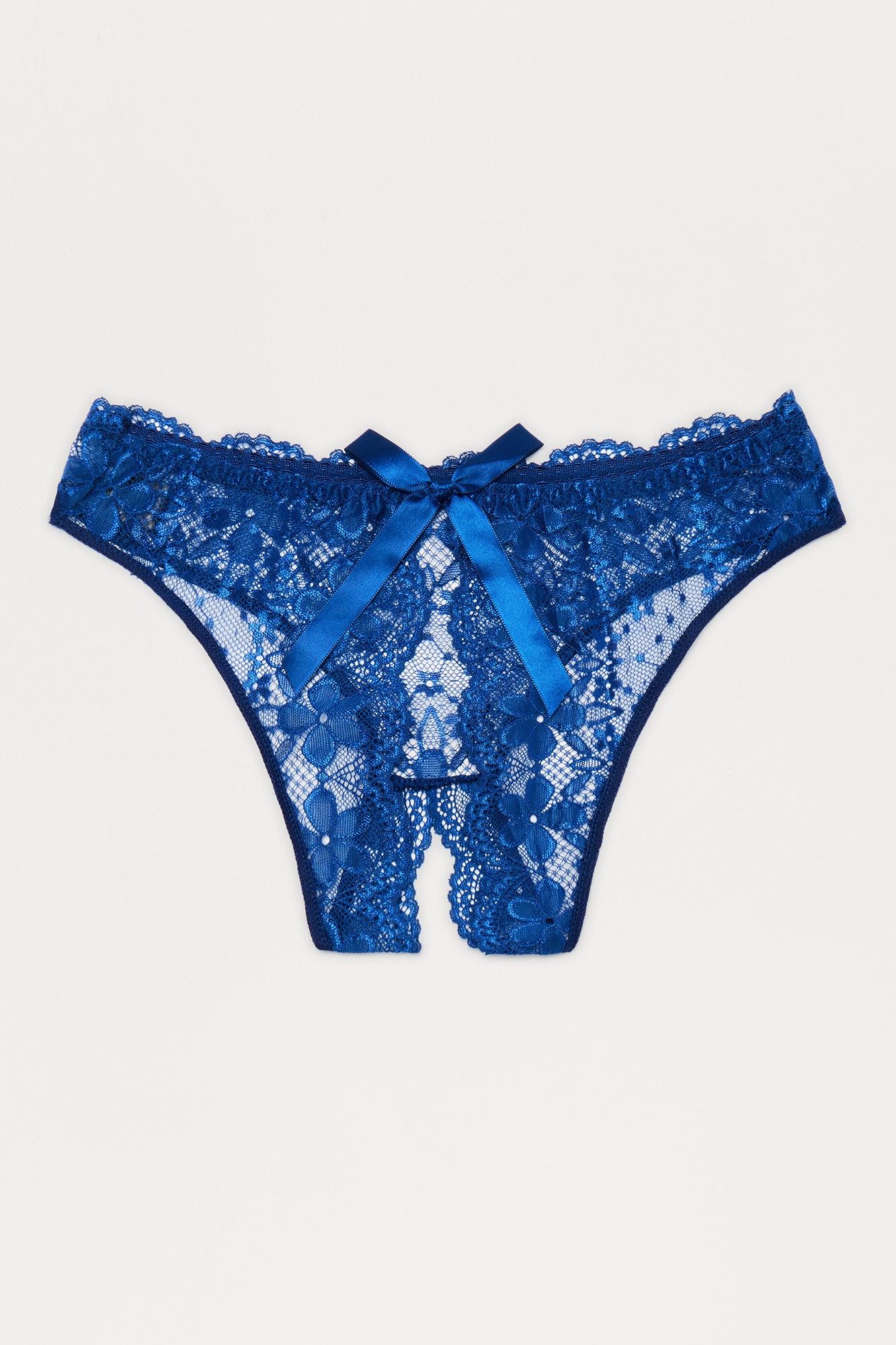 Lorraine Lace Crotchless Hipster Panty - Navy Female Product Image