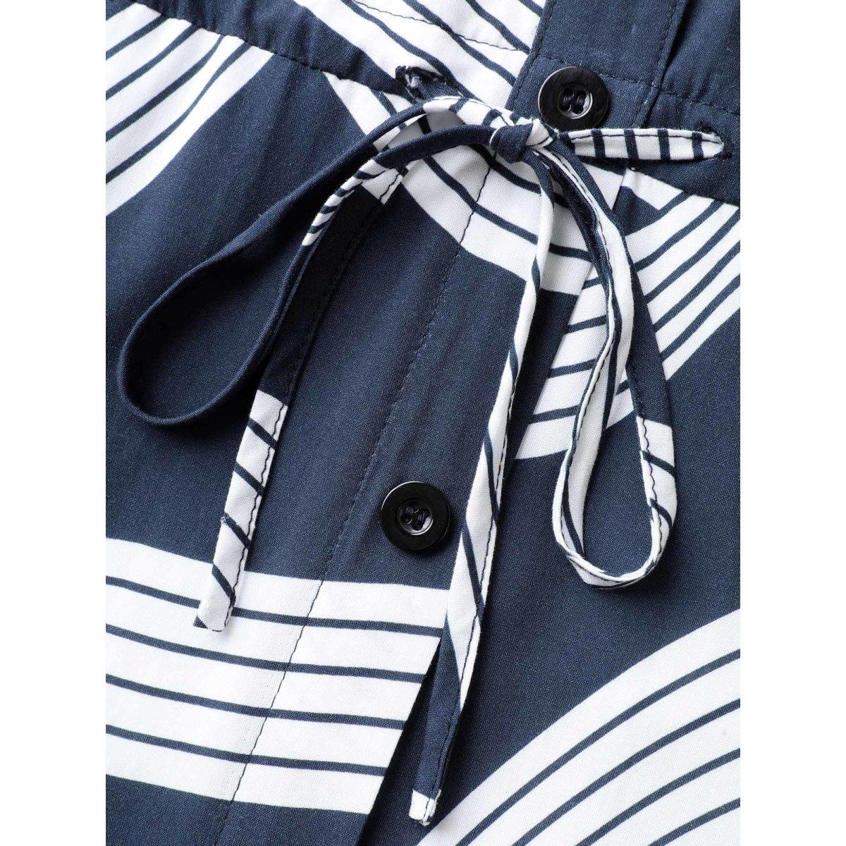 Plus Size Rayon Geometric Print Waist-Tie Midi Dress Indigo Women Flat collar with V-notch Short sleeve Curvy BloomChic 18-20/2X Product Image