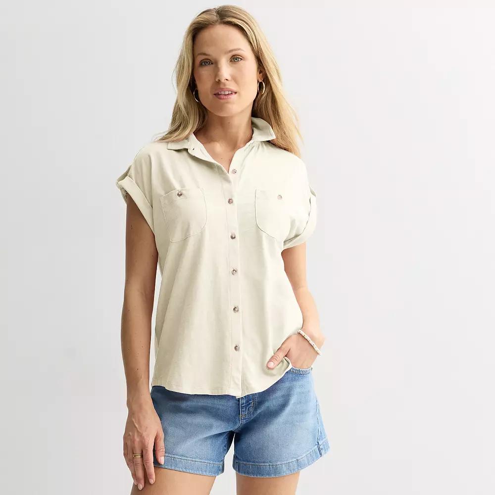 Women's Sonoma Goods For Life® Button Through Short Sleeve Knit Shirt,  Product Image