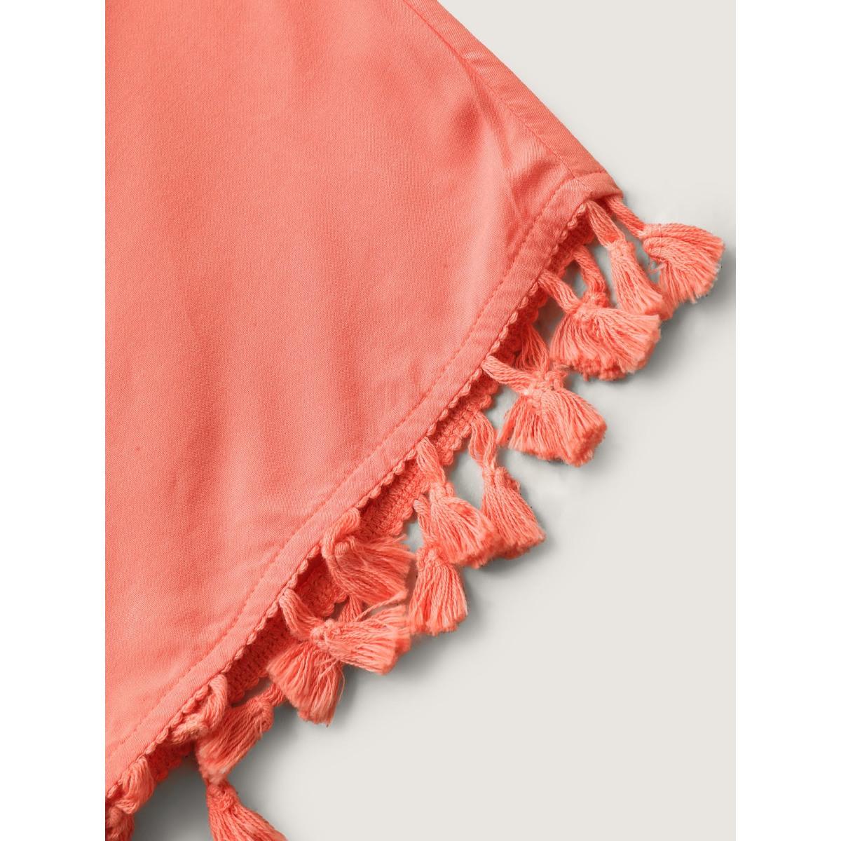 Plus Size Shirred Waist Tassels Tiered Solid Maxi Dress Coral Women V-neck Sleeveless Curvy BloomChic 12/L Product Image