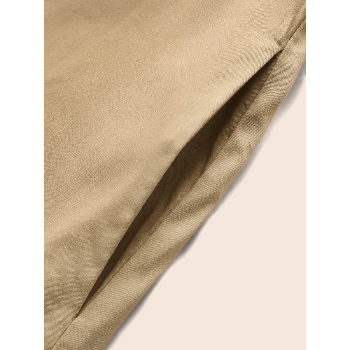 Plus Size Suit Collar Plain Belted Midi Dress Champagne Women At the Office Belted Suit Collar Sleeveless Curvy BloomChic 28/5X Product Image