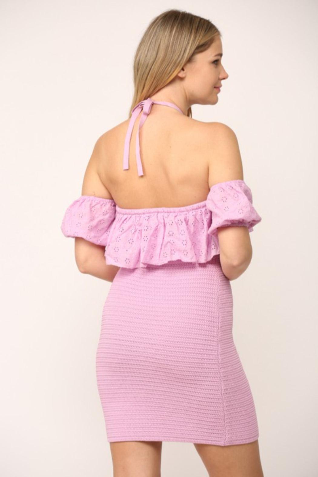 Ruffle Lace Halter Dress Product Image