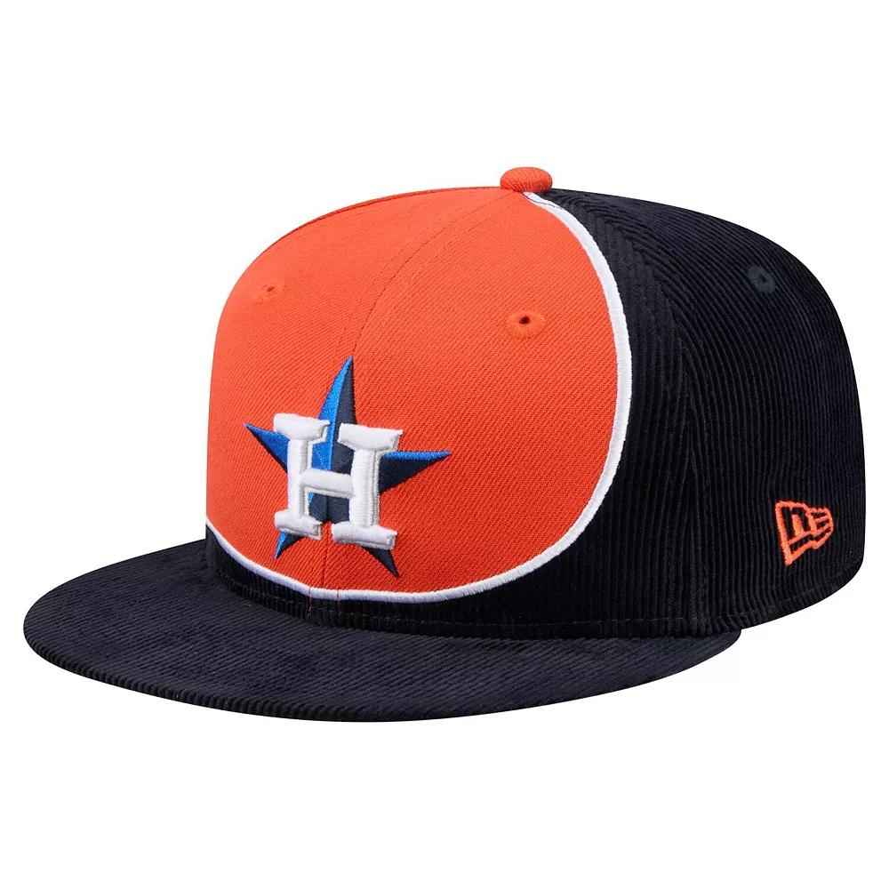 Men's New Era Navy/Orange Houston Astros Retro Split Corduroy Snapback Hat, Blue Product Image