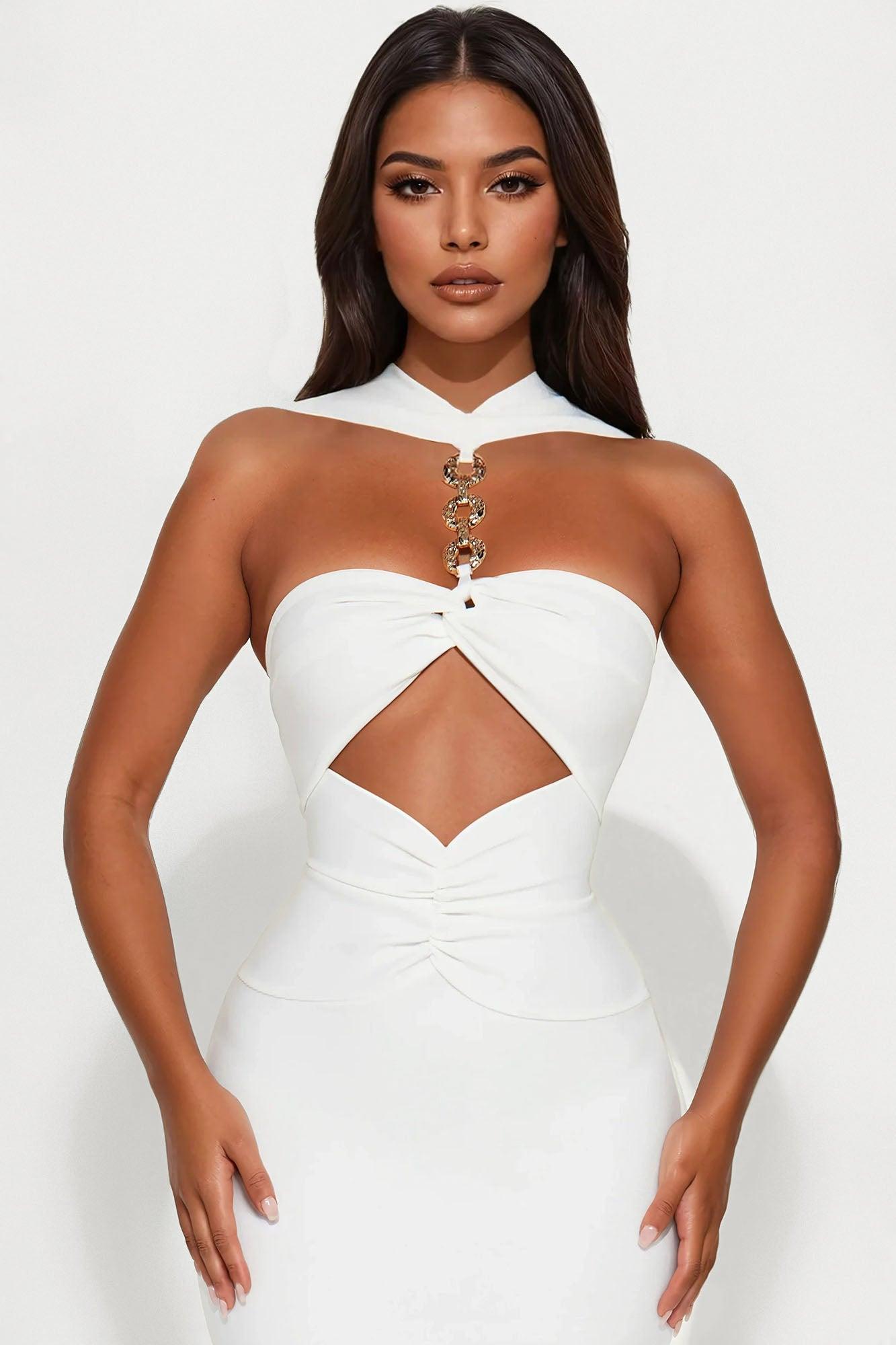 Still Her Ruched Bandage Midi Dress - White Product Image