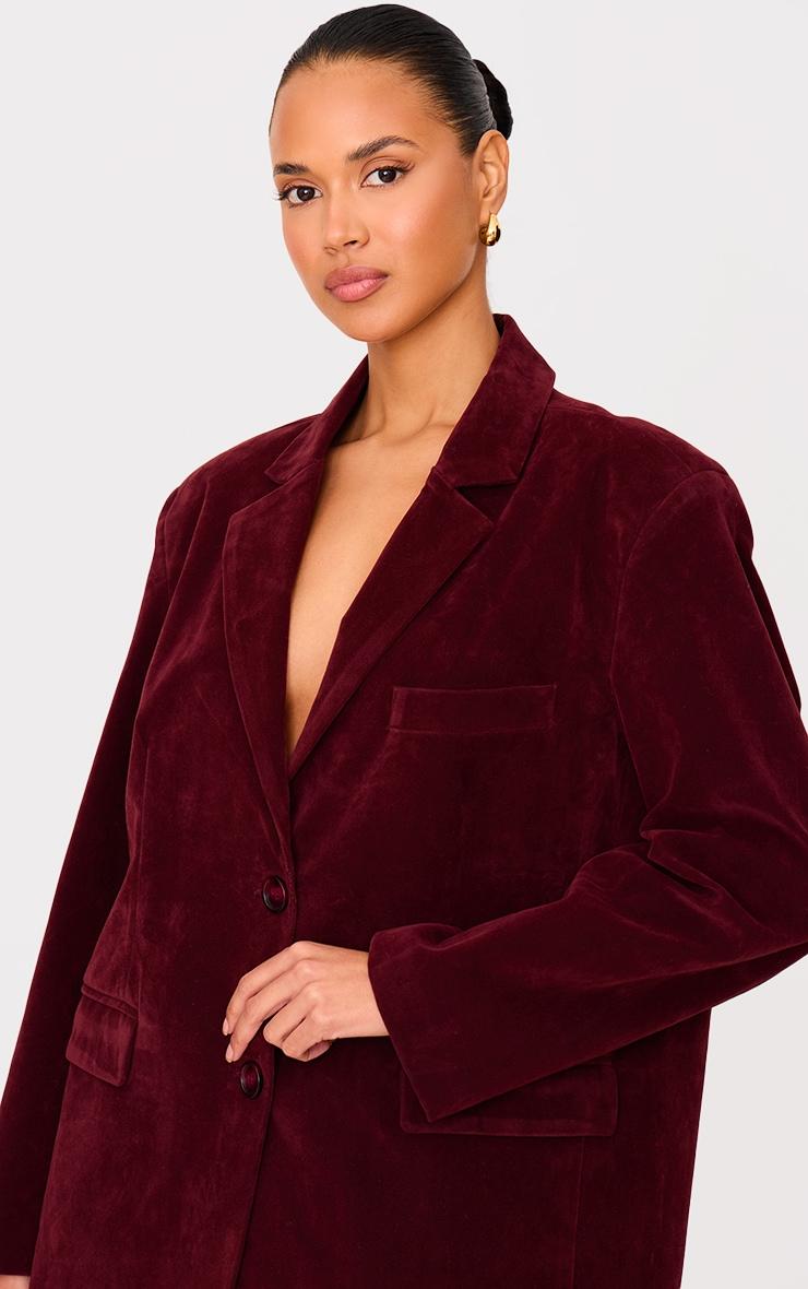 Burgundy Faux Suede Longline Blazer Product Image