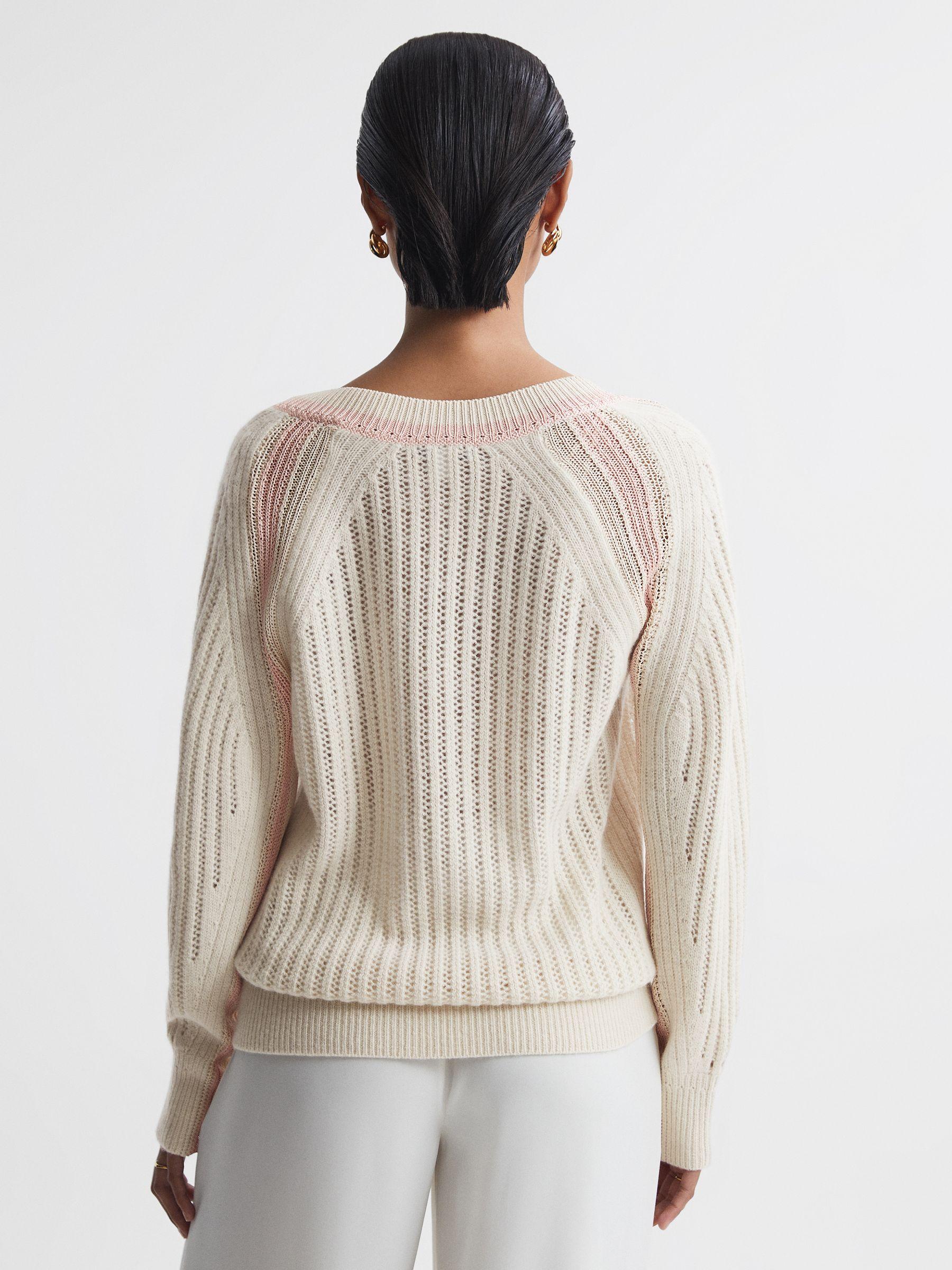 Wool Blend Knitted V-Neck Jumper in Cream/Nude Product Image