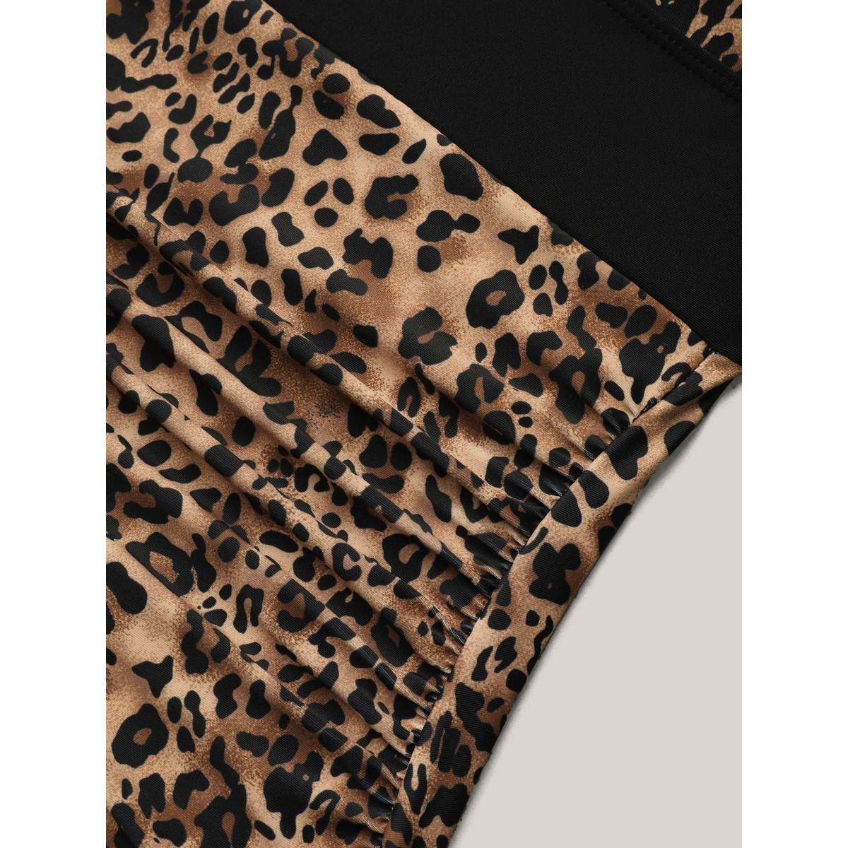 Plus Size Leopard Print Ruched One-Piece Swimsuit Women's Swimwear Leopard Beach Curve Bathing Suits High stretch One Pieces BloomChic 14-16/1X Product Image