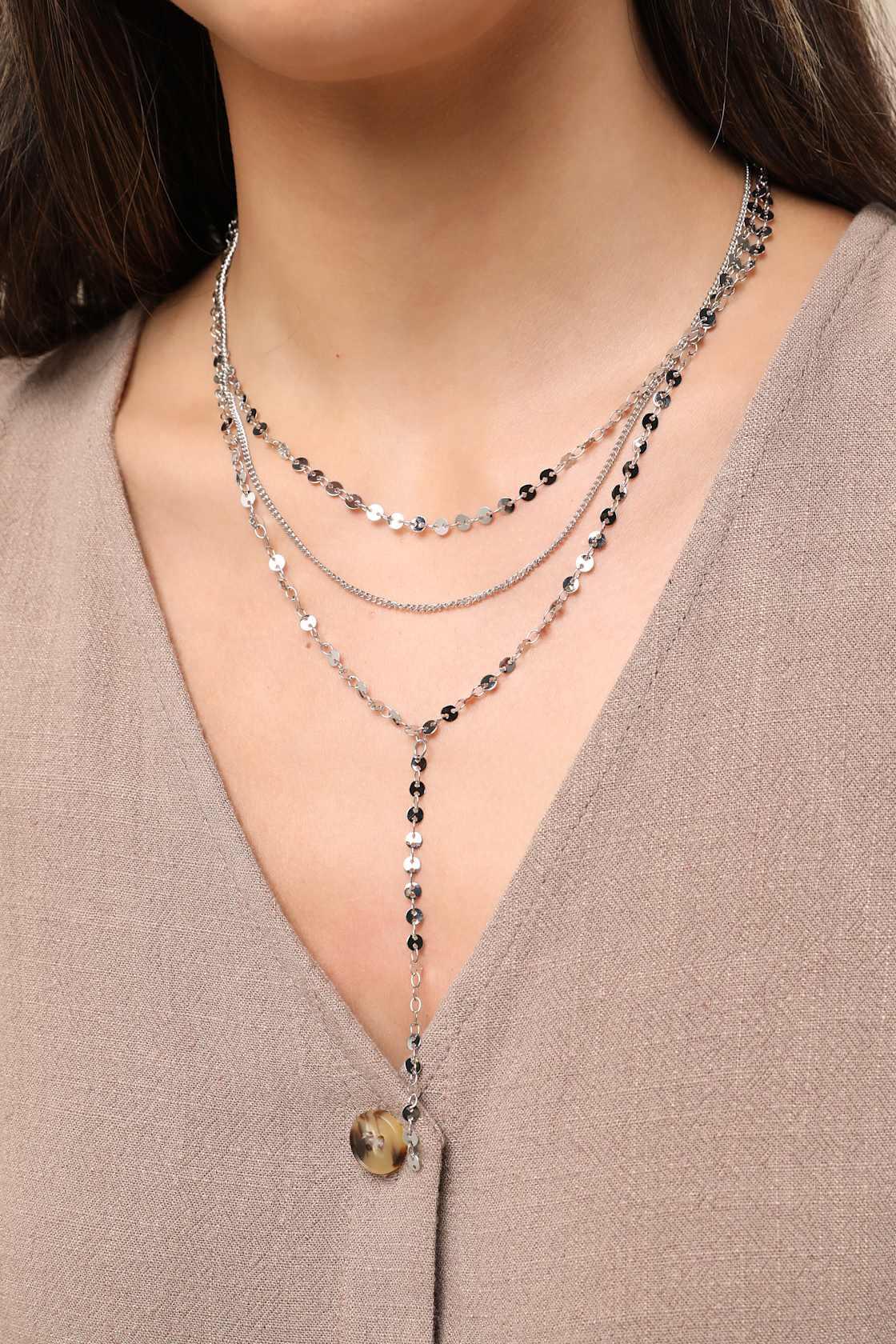 Elita Silver Lariat Layered Necklace Product Image
