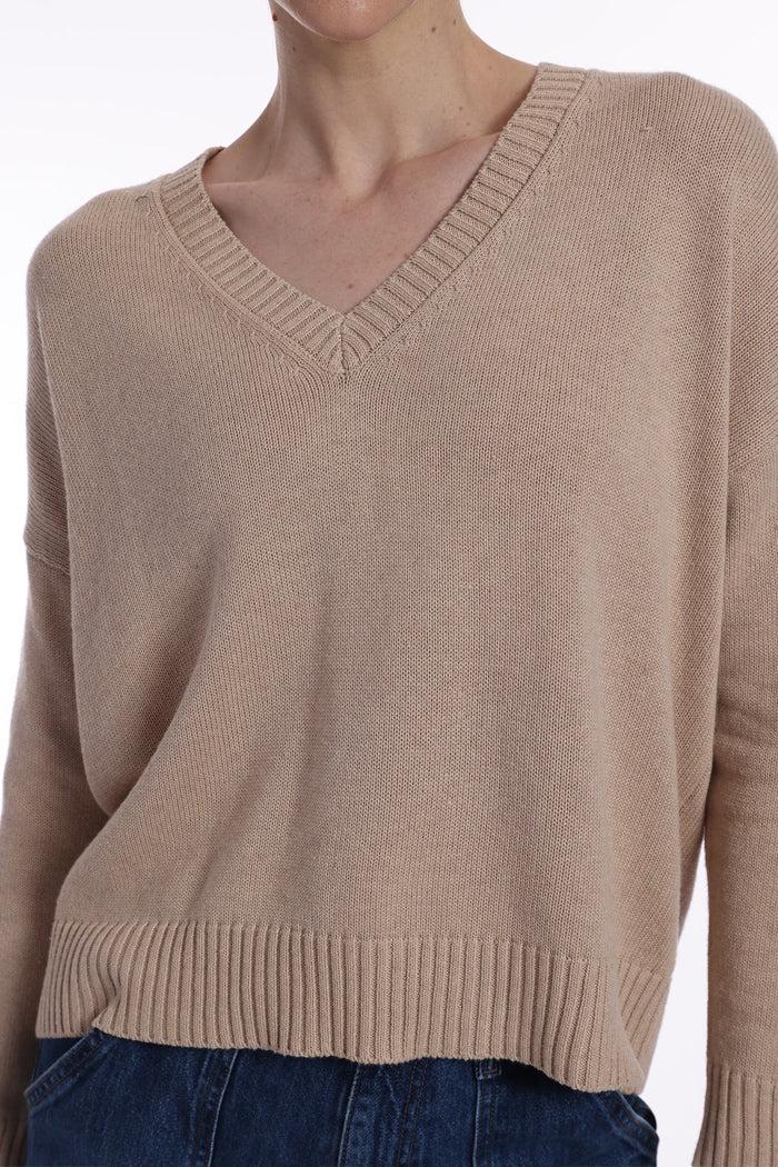 Cotton Cashmere Boxy V Neck Sweater Product Image