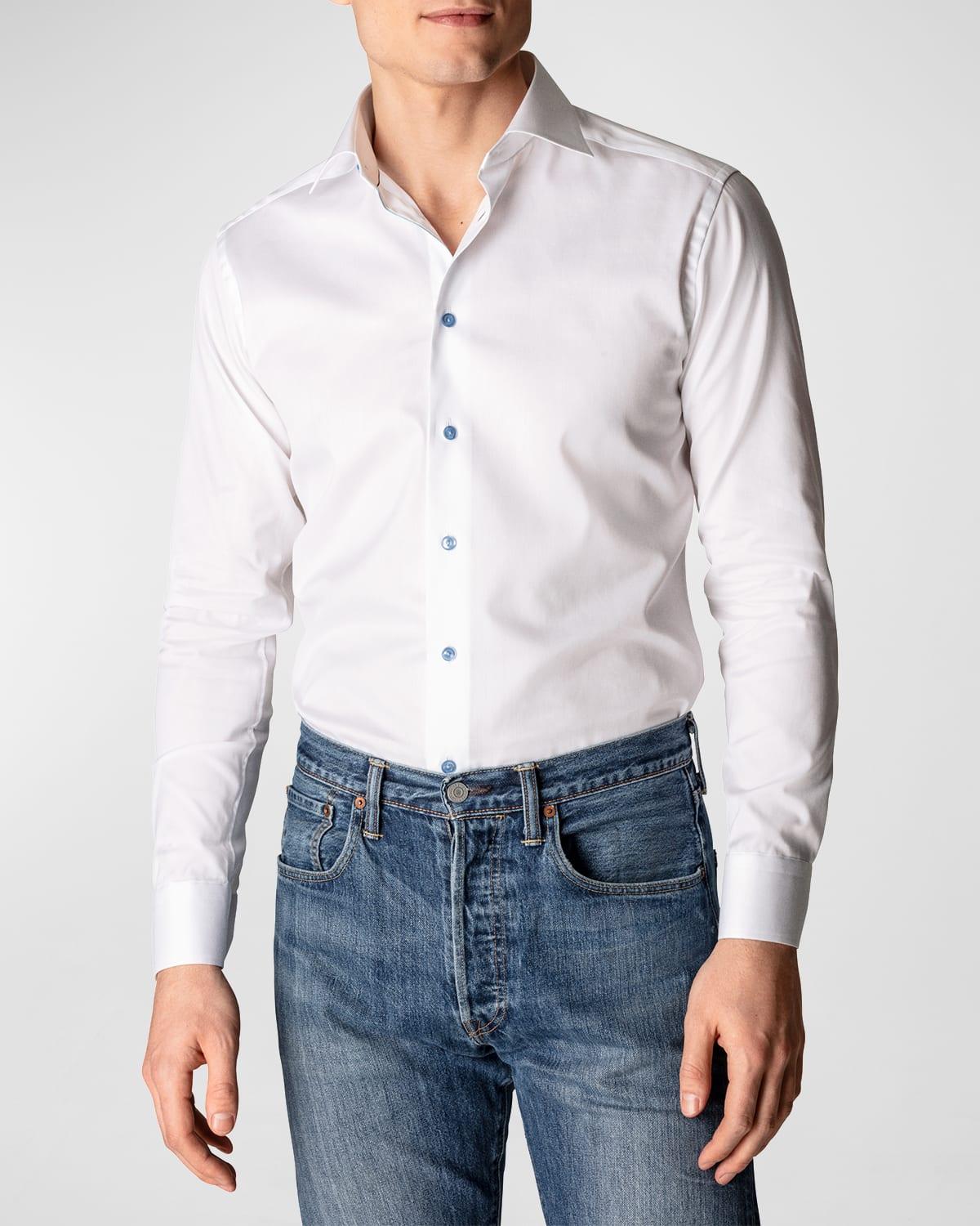 Mens Contemporary-Fit Twill Dress Shirt with Blue Details Product Image