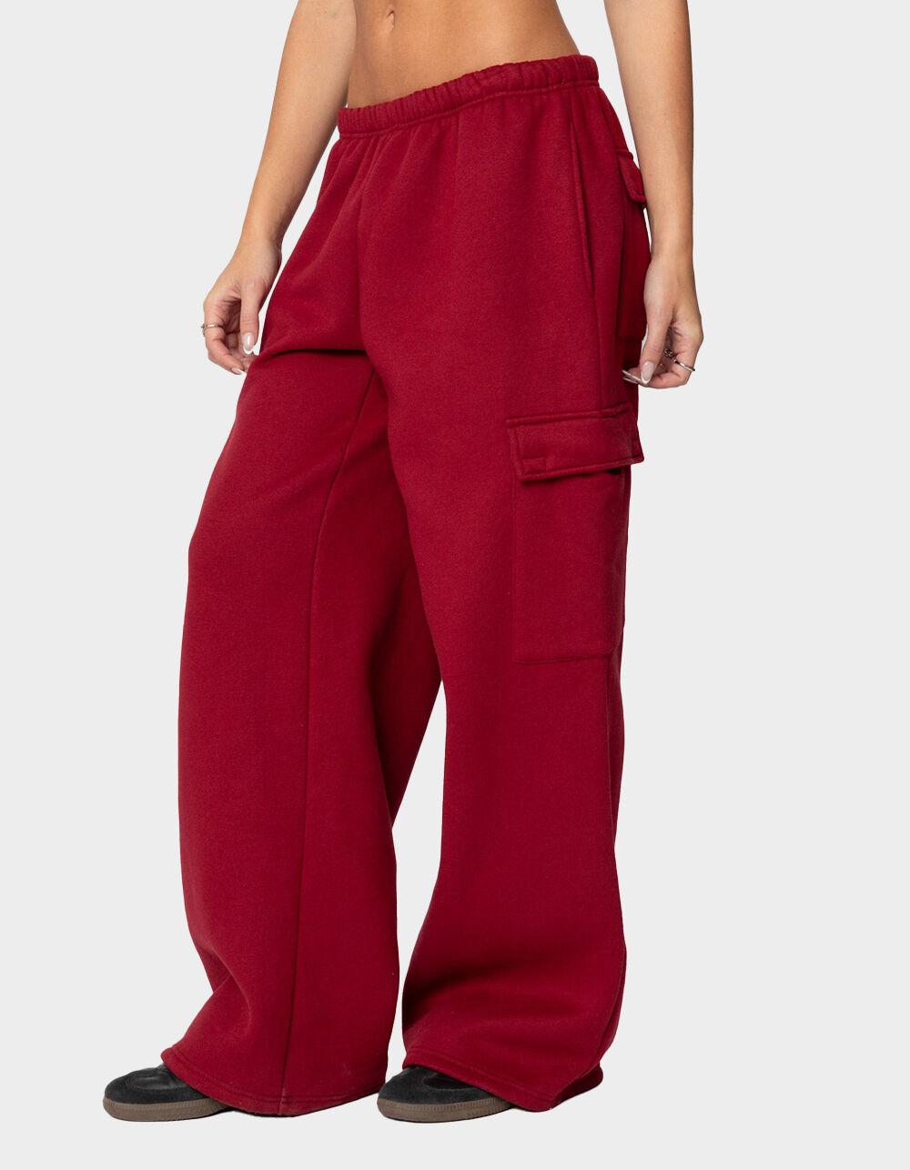 EDIKTED Wide Leg Cargo Sweatpants - DK RED Product Image