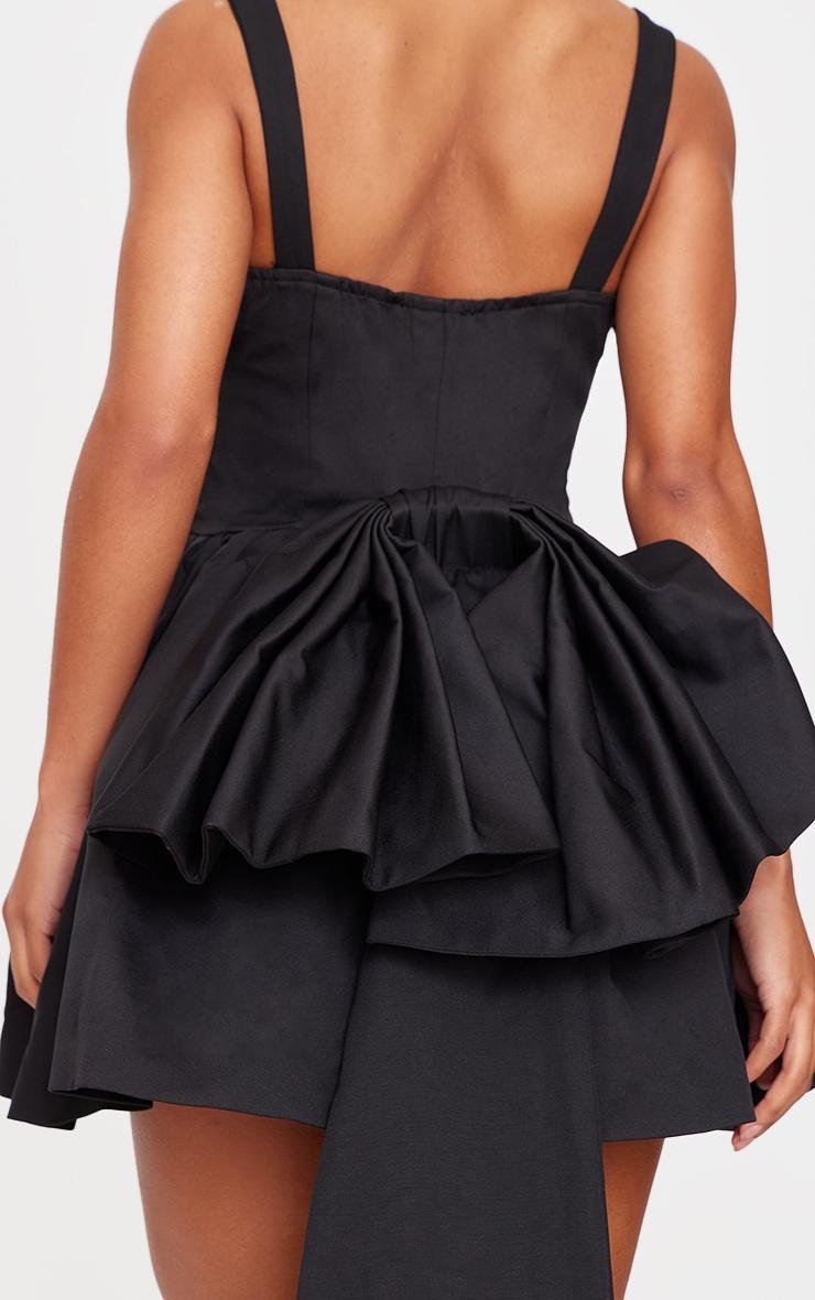 Premium Black Woven Bow Corset Detail Skater Dress Product Image