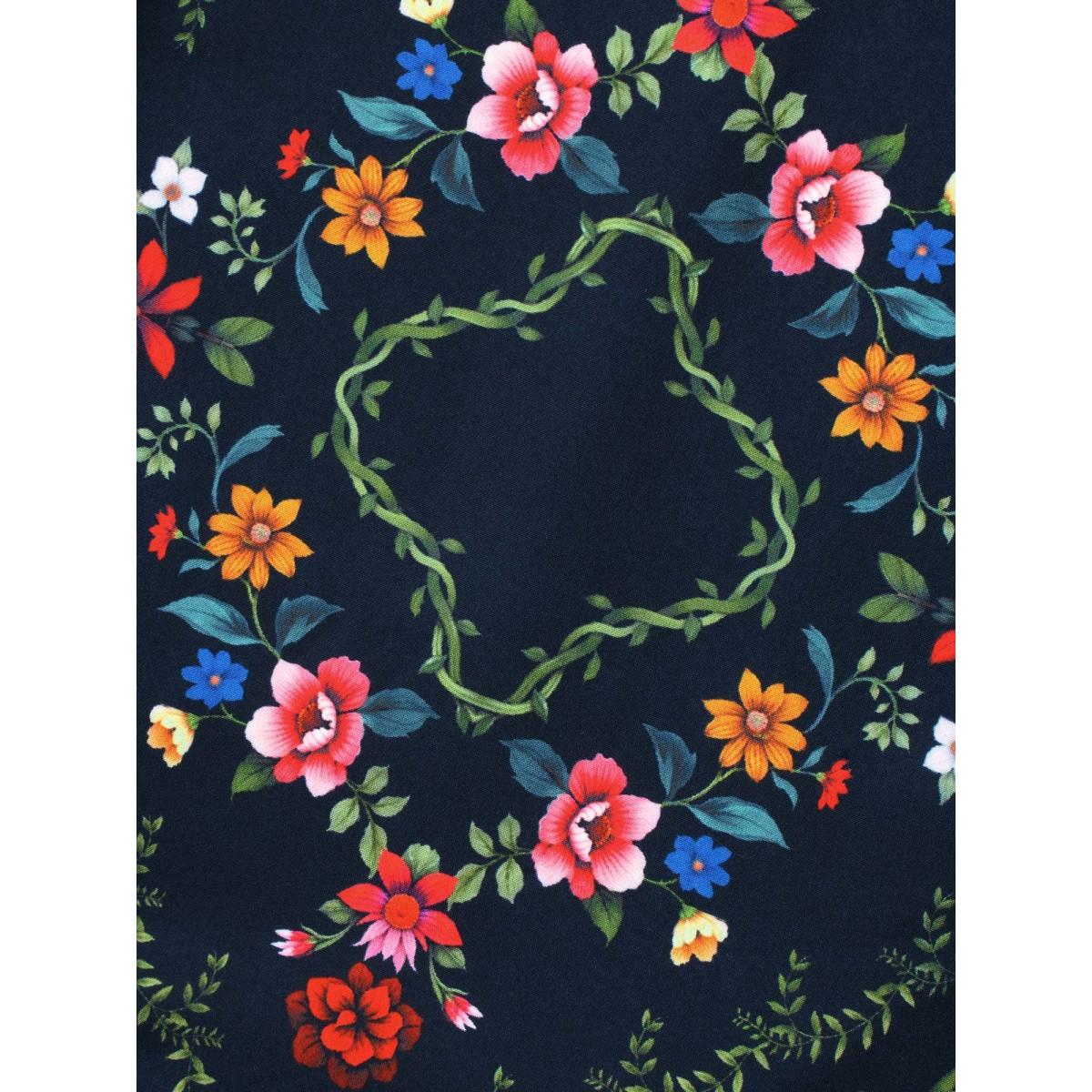 Plus Size Floral Printed Heart neckline Lantern Sleeve Dress DarkBlue Women Elegant Patchwork Heart neckline Long Sleeve Curvy BloomChic 22-24/3X Product Image