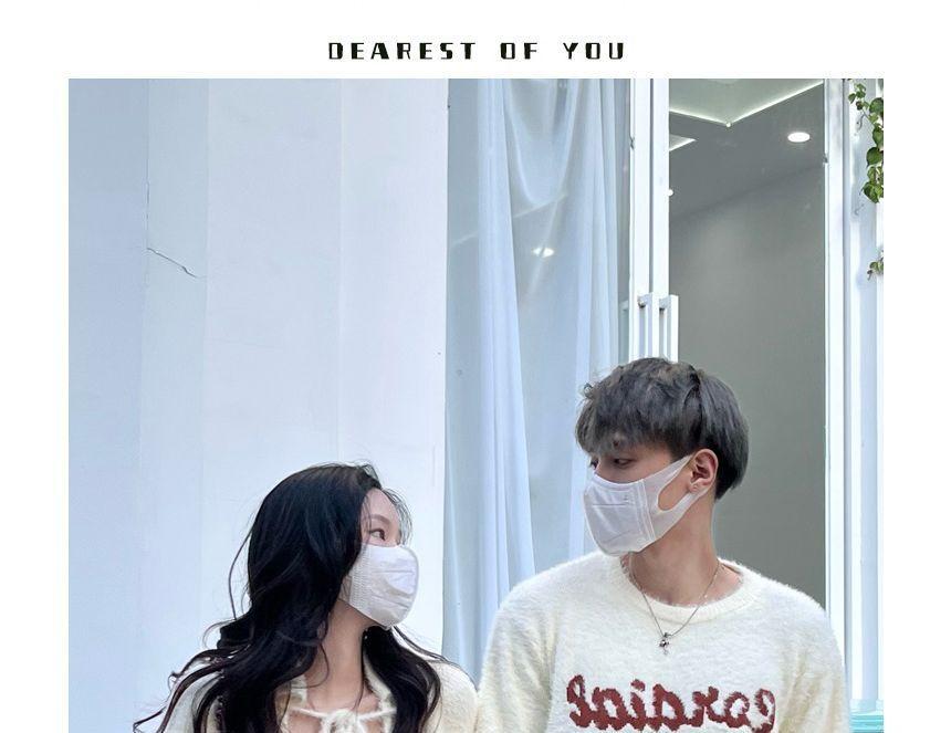 Couple Matching Fluffy Bolero Cardigan / Crew Neck Collared Lettering Mini Sheath Dress / Crew Neck Sweater Product Image