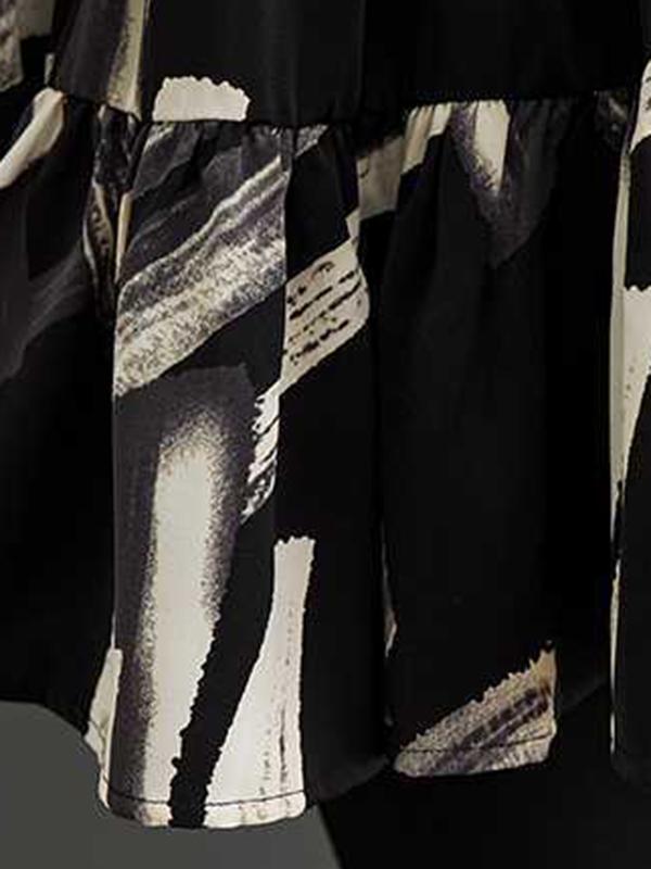 Long Sleeves Loose Pleated Printed Split-Joint Lapel Blouses Product Image